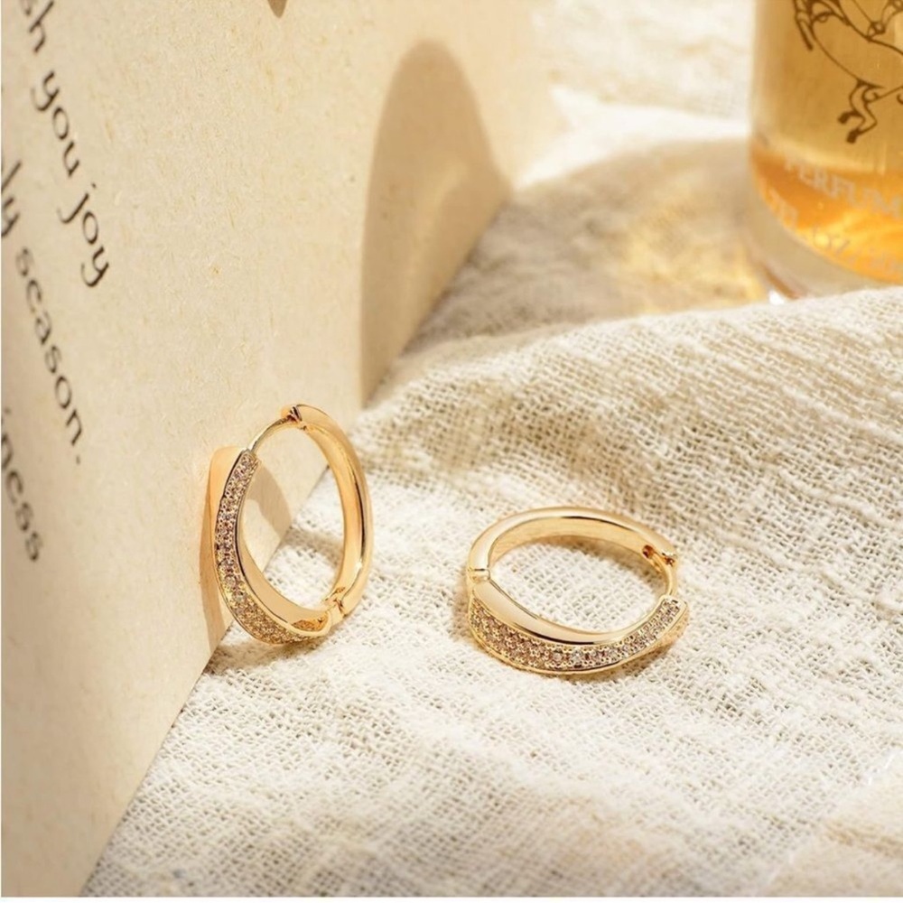 14k Gold Plated Cubic Zirconia Hoop Earrings
